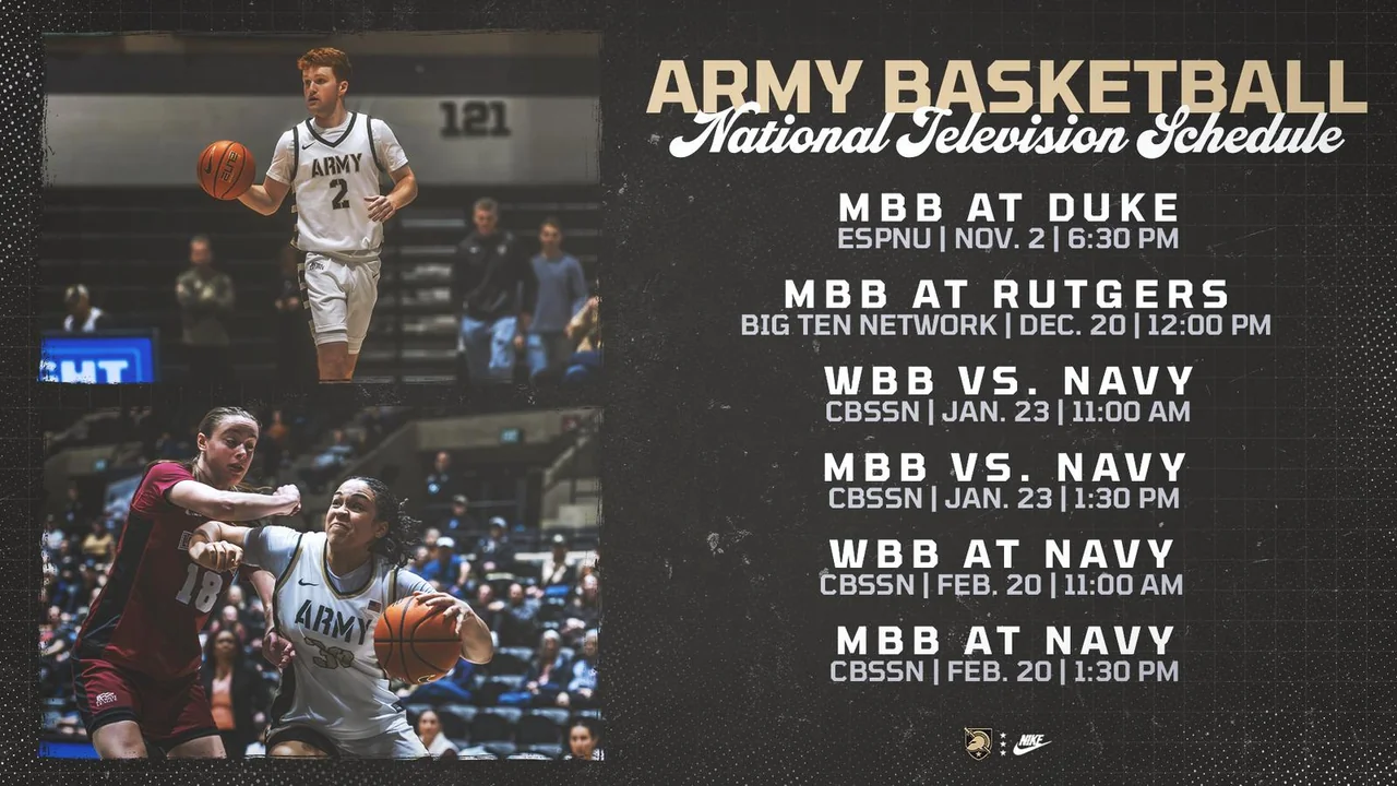 Army Black Knights women's basketball: schedule announcement graphic for the basketball programs