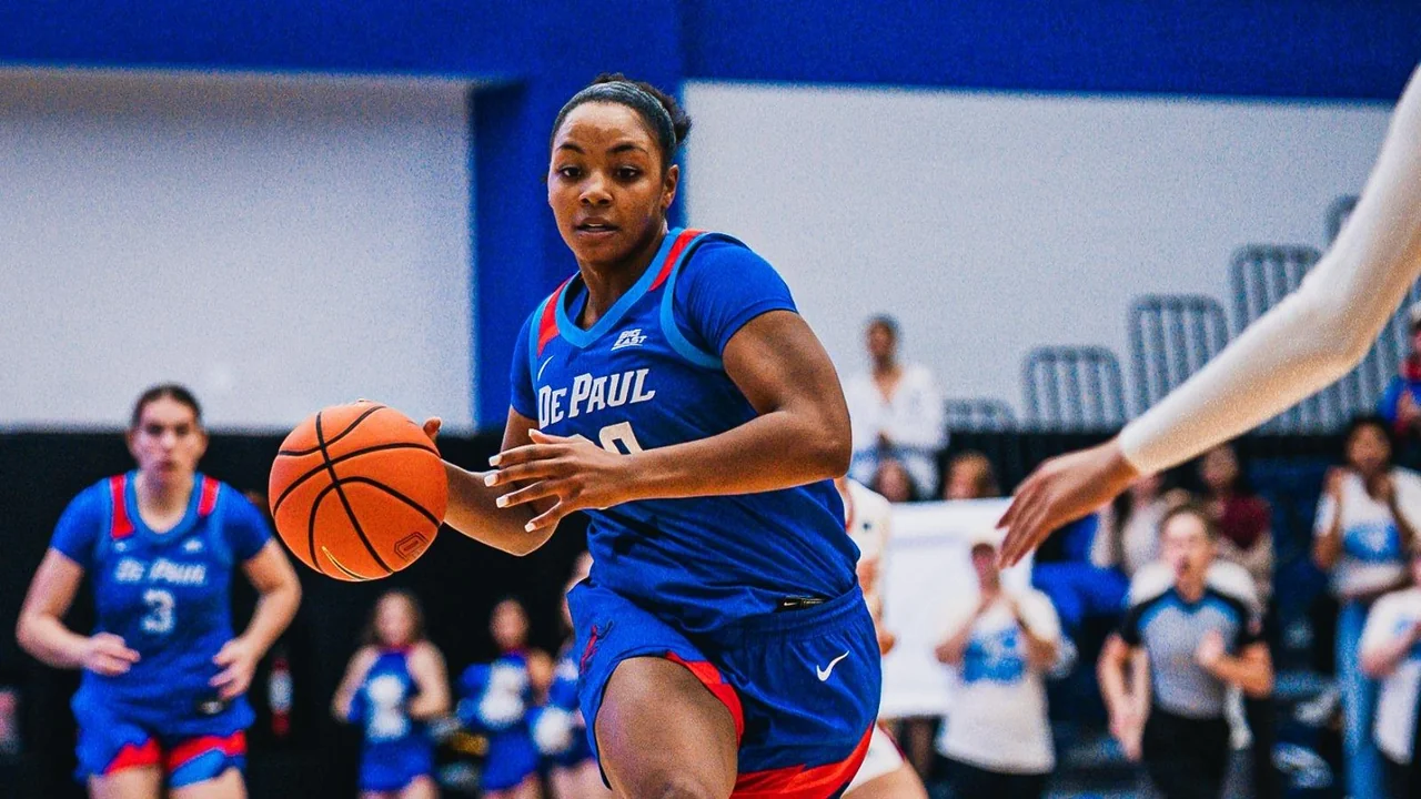 DePaul Blue Demons women's basketball: player moving with the ball during a game