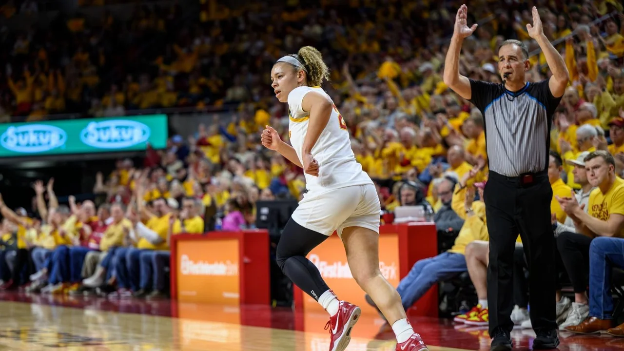Iowa State Cyclones women's basketball: player driving toward the basket during a home game