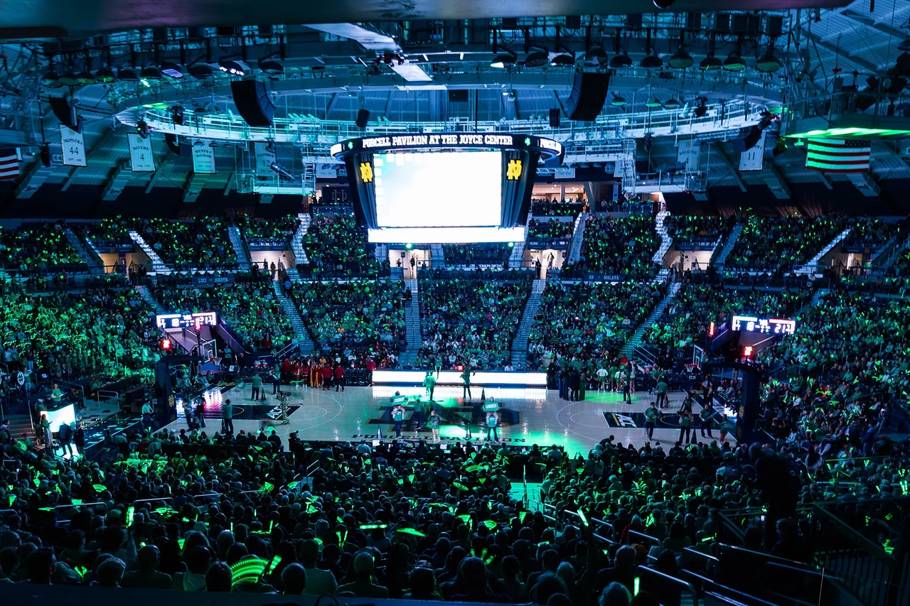Notre Dame Fighting Irish women's basketball: interior view of the basketball arena filled with fans