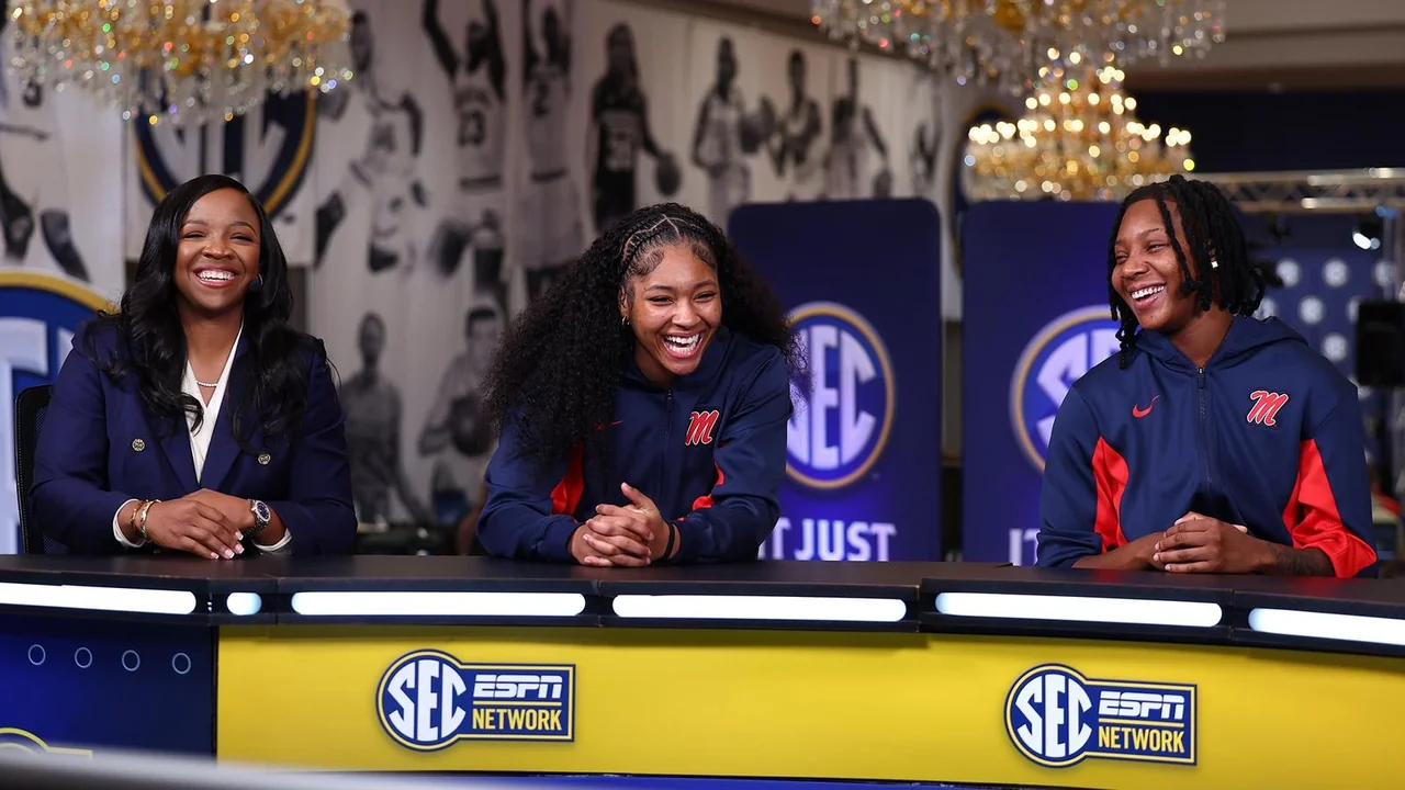 Ole Miss Rebels women's basketball: three representatives seated at an SEC media event