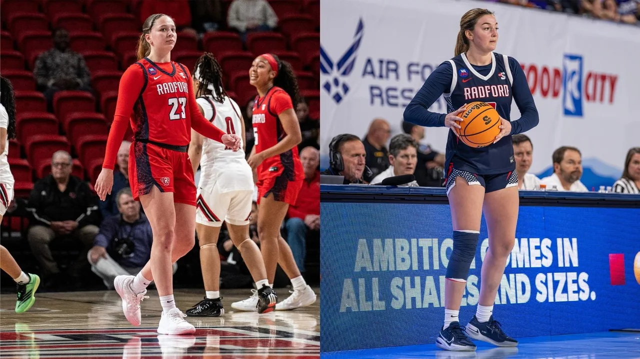 Radford Highlanders women's basketball: player advancing with the basketball during a game