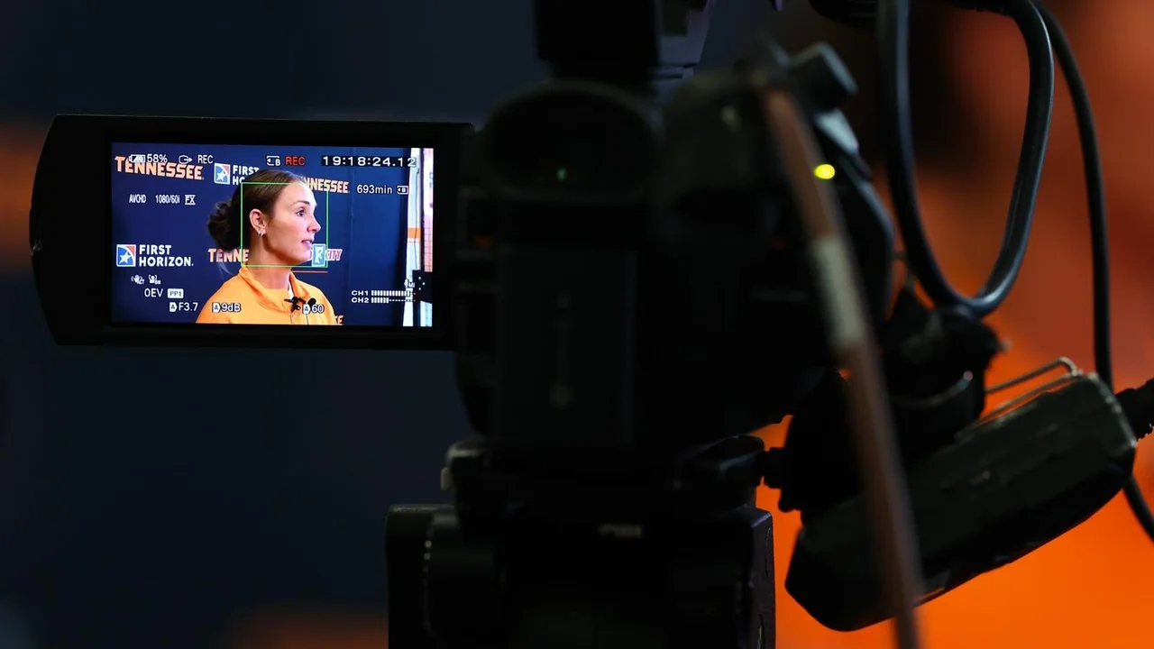Tennessee Lady Volunteers women's basketball: video camera recording a basketball media interview
