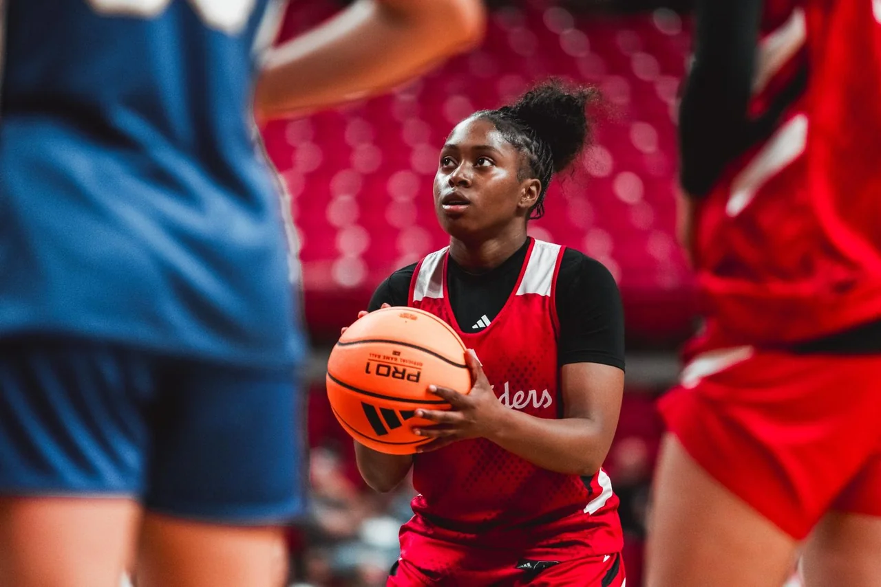 Texas Tech Lady Raiders women's basketball: player preparing to shoot during basketball practice