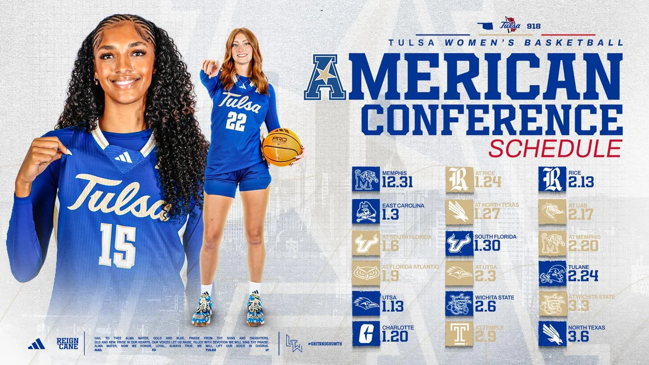 Tulsa Golden Hurricane women's basketball: American Conference schedule announcement featuring a player