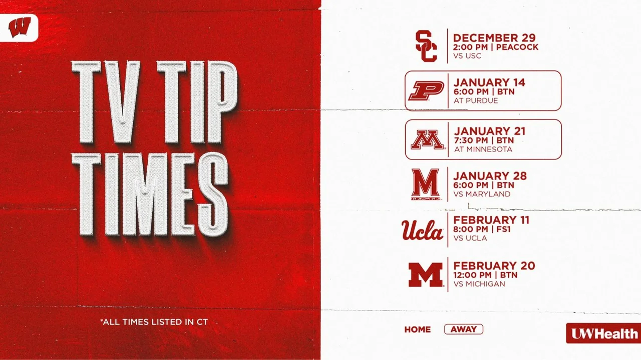 Wisconsin Badgers women's basketball: television broadcast and tipoff-time announcement graphic