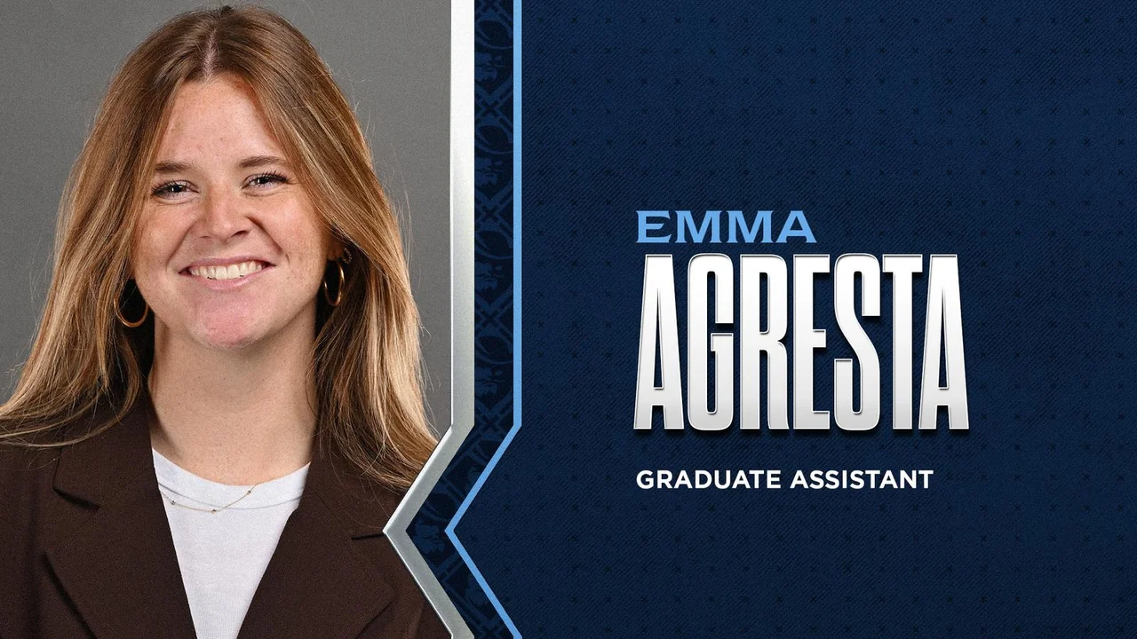 Xavier Musketeers women's basketball: staff announcement graphic featuring Emma Agresta